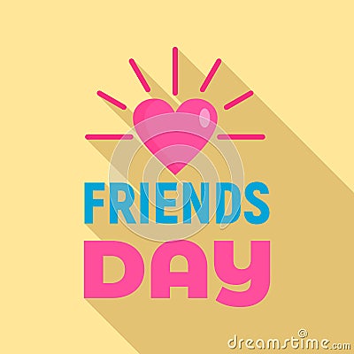 Sunny heart friends day logo, flat style Vector Illustration