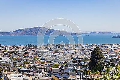 Sunny high angle view of some residence building from Lyon Street Steps Stock Photo