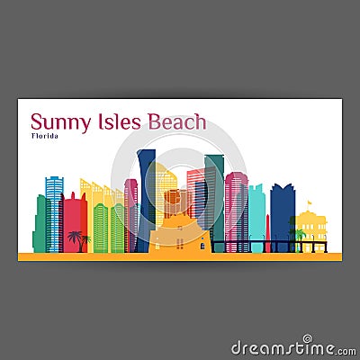 Sunny Isles Beach city architecture silhouette. Vector Illustration