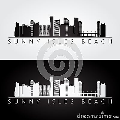 Sunny Isles Beach, USA skyline and landmarks silhouette, black and white design. Vector Illustration