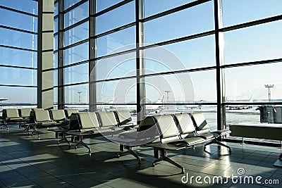 Sunny lounge in airport with no people Stock Photo
