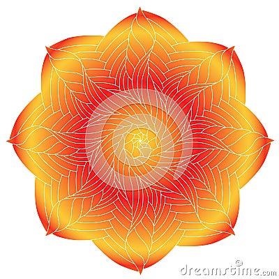 Sunny Mandala flower in red and yellow colors Vector Illustration