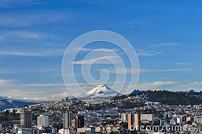 A clear morning in Quito, allows to observe the Cotopaxi Volcano Editorial Stock Photo