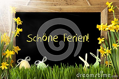 Sunny Narcissus, Easter Egg, Bunny, Schoene Ferien Means Happy Holidays Stock Photo