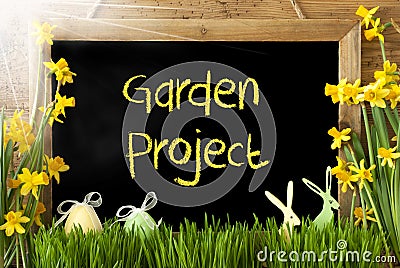 Sunny Narcissus, Easter Egg, Bunny, Text Garden Project Stock Photo