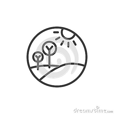 Sunny nature landscape line icon Vector Illustration