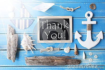 Sunny Nautic Chalkboard And Text Thank You Stock Photo