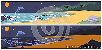 Sunny palm beach. Shore of ocean. Stock illustration Vector Illustration