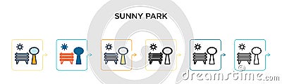 Sunny park vector icon in 6 different modern styles. Black, two colored sunny park icons designed in filled, outline, line and Vector Illustration