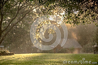 Sunny rays breaking thru after rain in the neighborhood Stock Photo