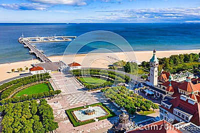 The sunny scenery of Sopot city and Molo - pier on the Baltic Sea. Poland Stock Photo