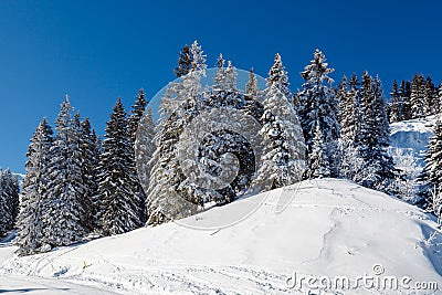 Sunny Ski Slope near Megeve in French Alps Stock Photo