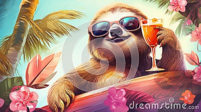 Sunny Sloth Retreat: Chillin' with Shades Stock Photo