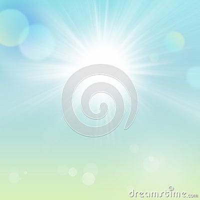 Sunny Green and Blue Spring Nature Background Stock Photo