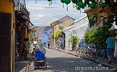 Sunny street in Hoi An, Vietnam Stock Photo