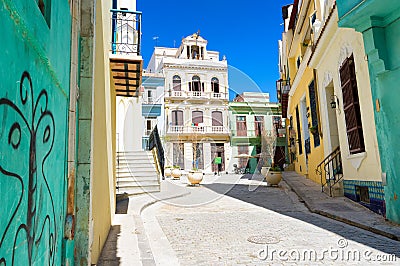 Sunny street in Old Havana on a beautiful day Stock Photo