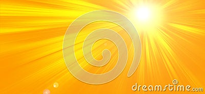 Sunny summer background with the bright sun on an orange background Stock Photo