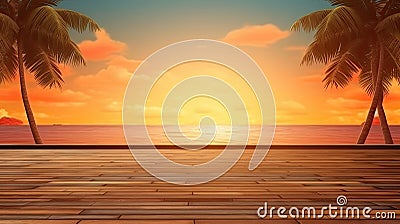 Sunny summer beach with palms background with copy space for product, tropical vacational islansd Stock Photo