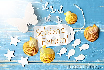 Sunny Summer Greeting Card With Schoene Ferien Means Happy Holidays Stock Photo