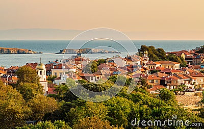 Sunny summer morning in small town on peninsula Stock Photo