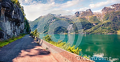 Sunny summer scene ofLofthus village in Ullensvang municipality which is located in the Hardanger region of Hordaland county, Stock Photo