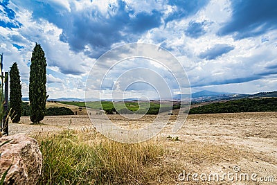 Summer in tuscany, panorama of fields landscape in italy Stock Photo