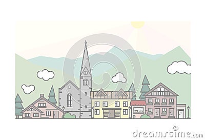 Sunny town in the mountains Stock Photo