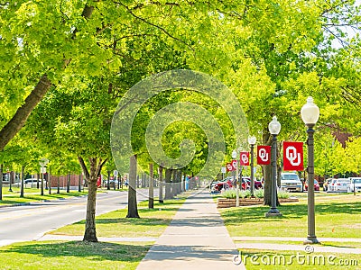 Sunny view of the campus of University of Oklahoma Editorial Stock Photo