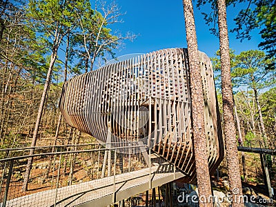 Sunny view of the Childrens Garden Treehouse in Garvan Woodland Gardens Stock Photo