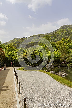 Sunny view of the garden of Tenryu-ji Temple Editorial Stock Photo