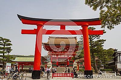 Sunny view of the huge torii of Fushimi Inari-taisha Editorial Stock Photo