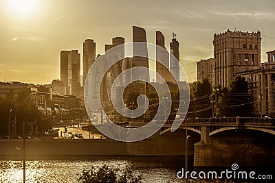 Sunny view of Moscow with skyscrapers of Moscow-City, Russia Stock Photo
