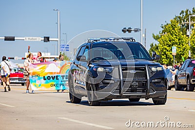 Sunny view of the police force supporting Oklahoma City Pride Pridefest parade Editorial Stock Photo