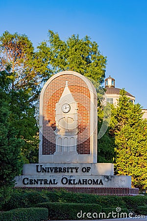 Sunny view of the sign of University of Central Oklahoma Editorial Stock Photo