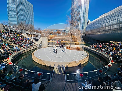 Sunny view of the Tai chi art performance in Lunar New Year Festival Editorial Stock Photo