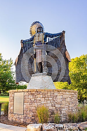 Sunny view of the Touch the clouds monument of University of Central Oklahoma Editorial Stock Photo