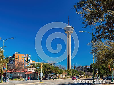 Sunny view of the Tower of the Americas and cityscape Editorial Stock Photo
