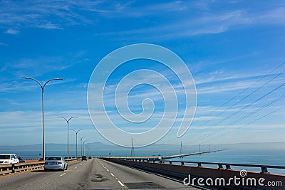 Sunny view of transportation of San Mateo-Hayward Bridge Editorial Stock Photo