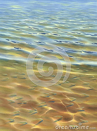 Sunny water with transparent waves watercolor background Cartoon Illustration