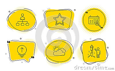 Sunny weather, Star and Swipe up icons set. Medical calendar, Management and Fireworks signs. Vector Vector Illustration