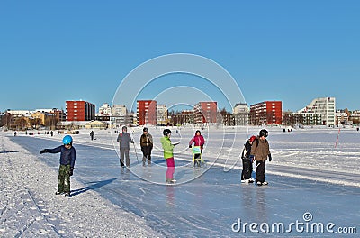 A sunny winter day in LuleÃ¥ Editorial Stock Photo