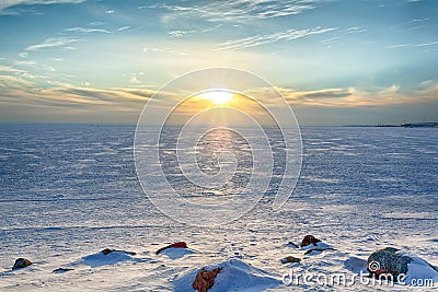 Sunny winter evening in the Gulf of Finland Stock Photo