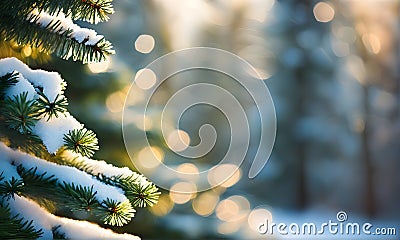Sunny winter forest with fir trees Stock Photo