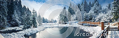 Winter forest in the Carpathians. Lake Vito Stock Photo