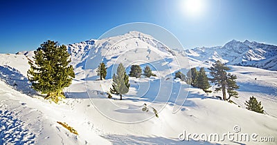 Sunny winter mountain lanscape Stock Photo