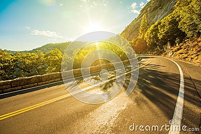 Sunny Yosemite Road Stock Photo