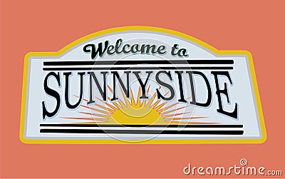 Sunnyside writing with sunrise in yellow Vector Illustration