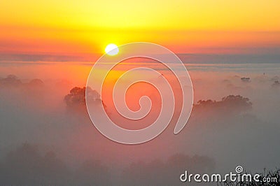 Sunrise above the tree in the clouds Stock Photo