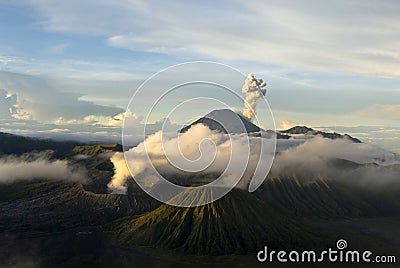 SUNRISE AT THE ACTIVE BROMO VULCANO - JAVA - INDO Stock Photo