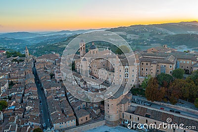 Sunrise aerial view over Palazzo Ducale in Italian town Urbino Stock Photo